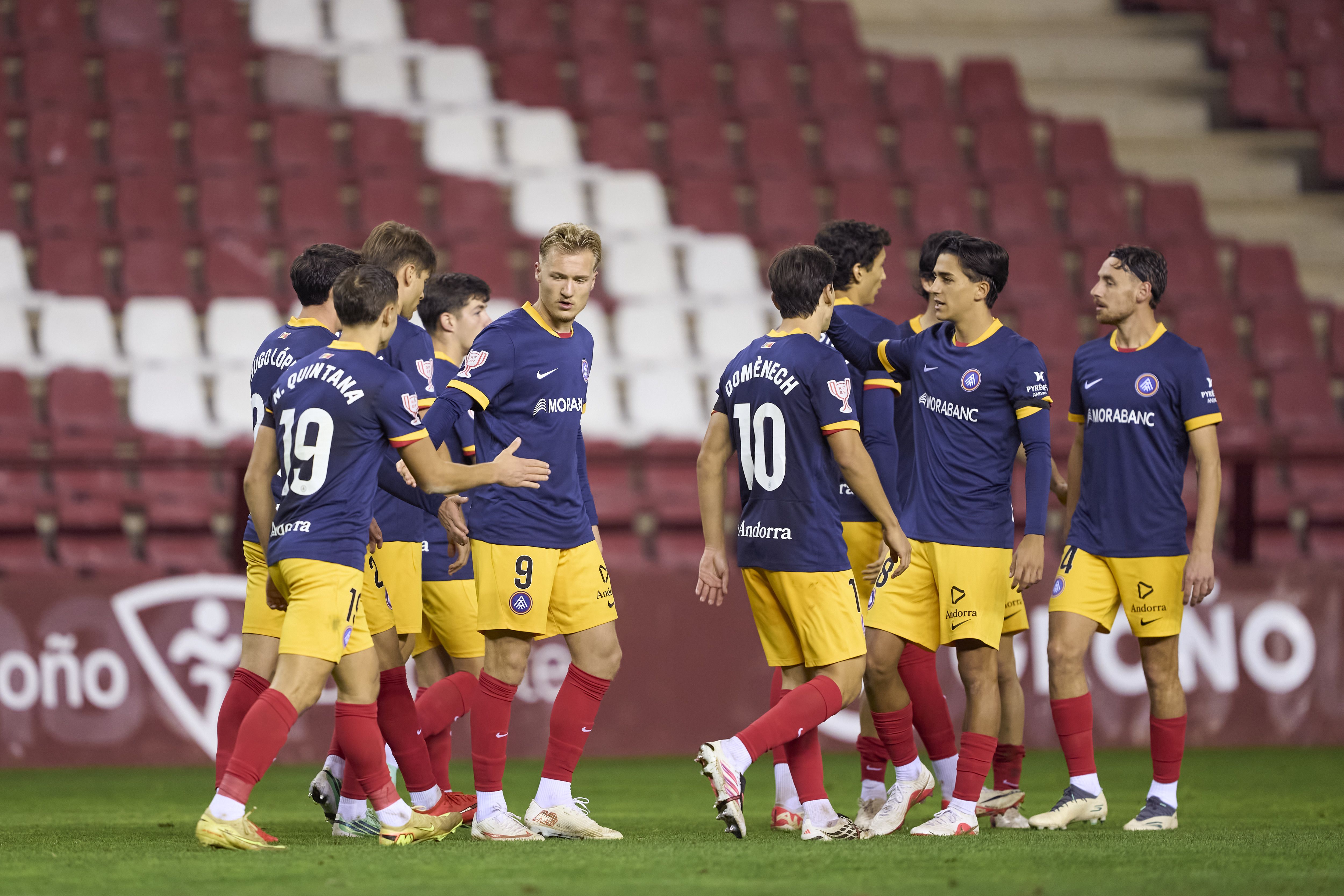 Els jugadors de l'Andorra celebrant el 0-2. Els jugadors de l'Andorra celebrant el 0-2.