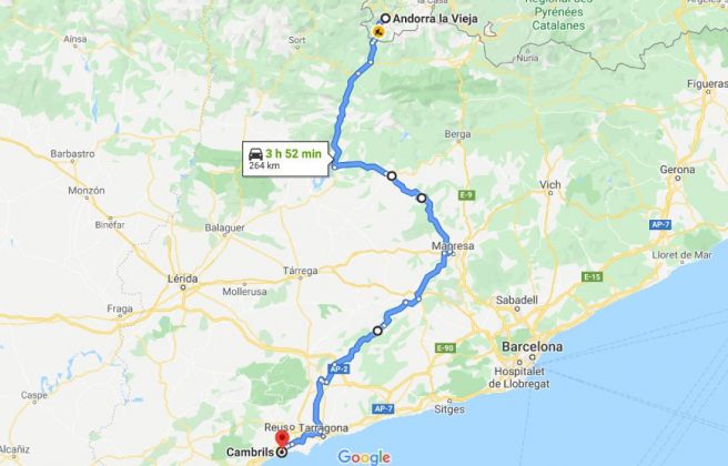 La ruta 'legal' per poder arribar des d'Andorra a la Costa Daurada.