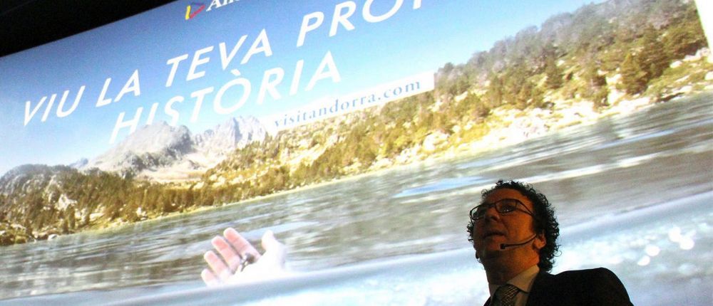 EL DIRECTOR GERENT D'ANDORRA TURISME, BETIM BUDZAKU A LA PRESENTACIÓ D'UNA CAMPANYA TURÍSTICA. EL DIRECTOR GERENT D'ANDORRA TURISME, BETIM BUDZAKU A LA PRESENTACIÓ D'UNA CAMPANYA TURÍSTICA.