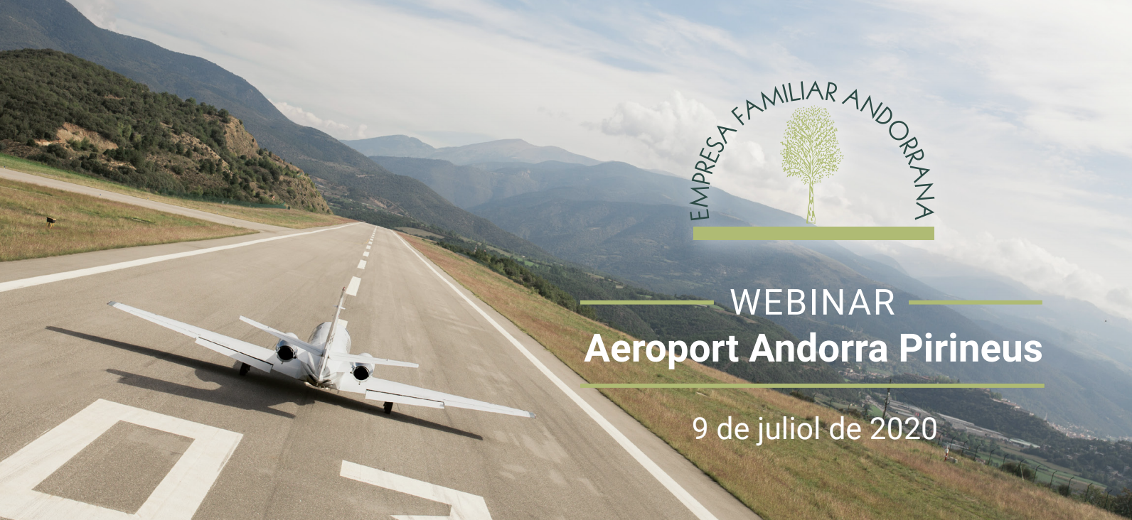 Cartell del webinar de l'Aeroport d'Andorra Pirineus