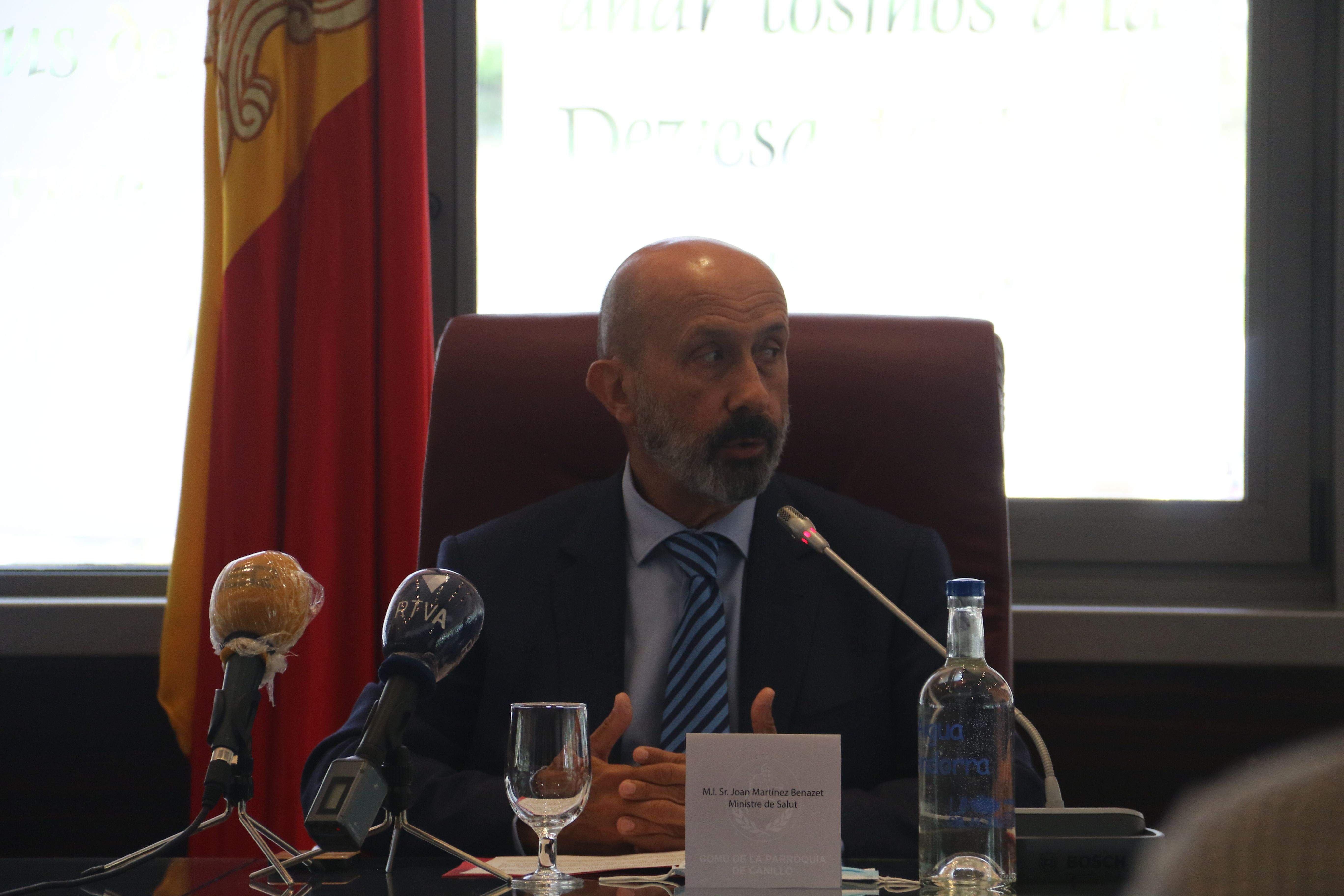 El ministre de Salut, Joan Martínez Benazet, en una compareixença aquest matí a Canillo.