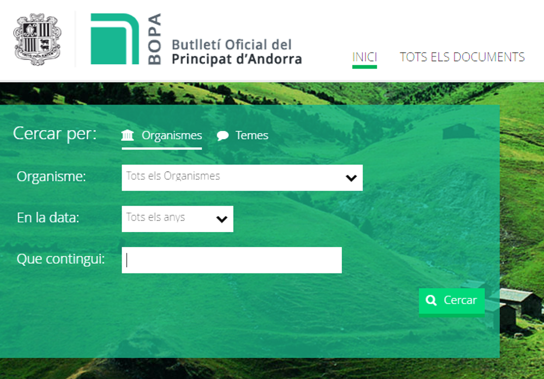 Pàgina d'inici del BOPA.