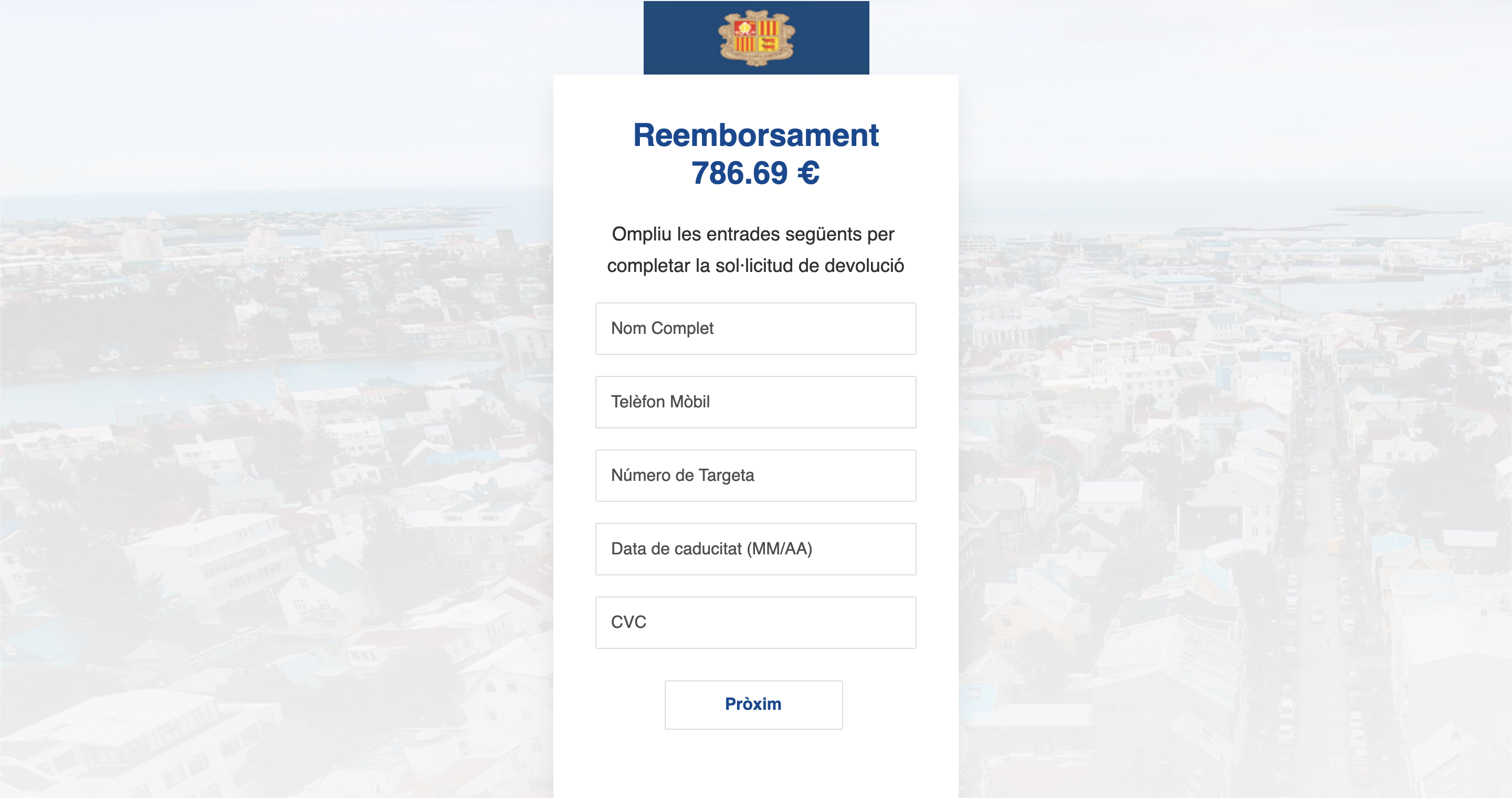 Una imatge del formulari de l'estafa
