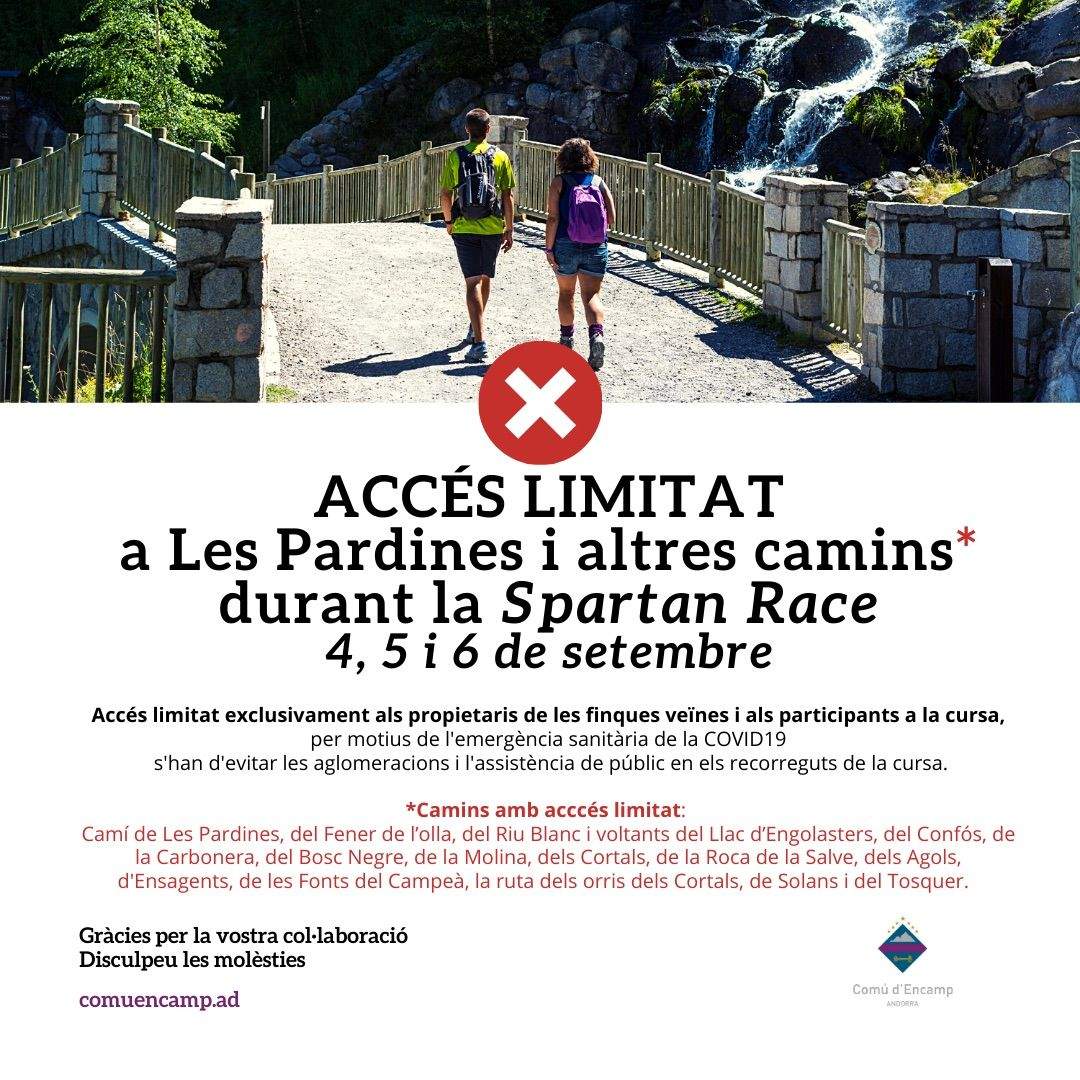 El comú d'Encamp limita l'accés a camins, aparcaments i altres espais afectats per l''Spartan Race'.
