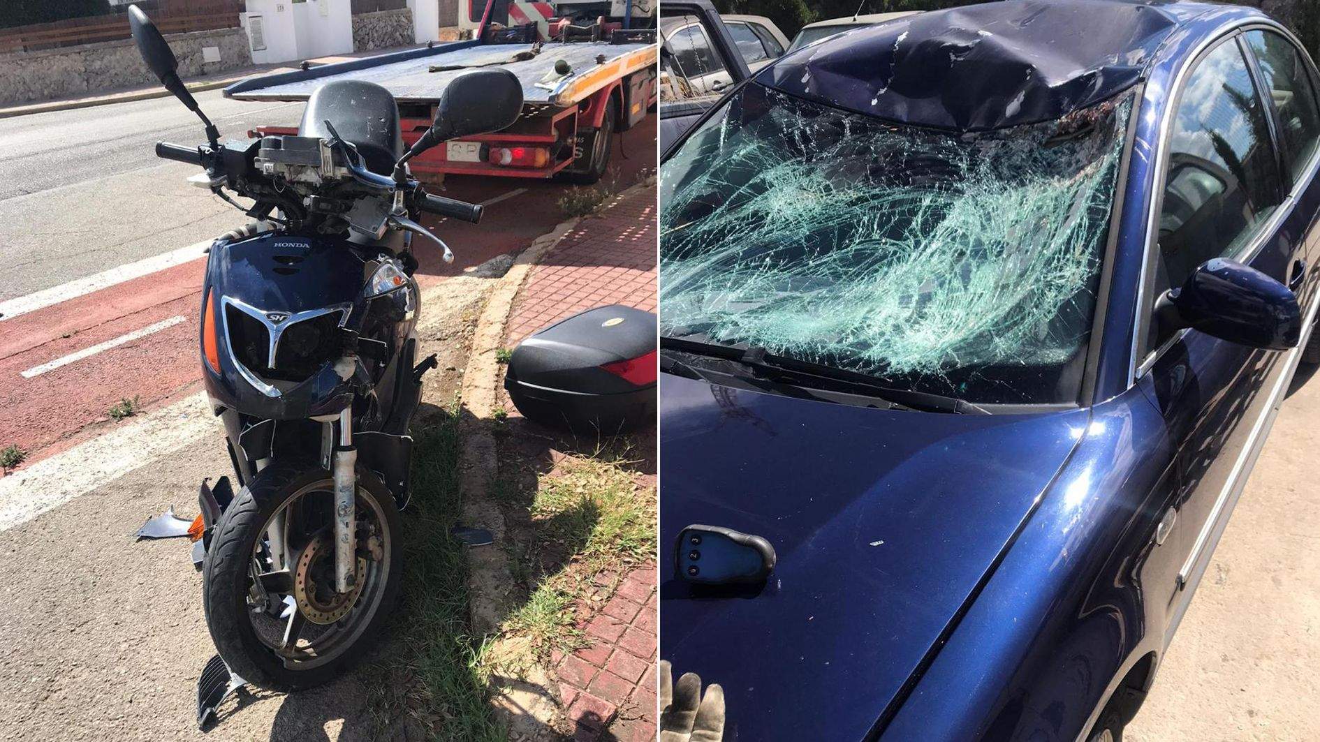 La moto i el cotxe implicats en l'accident, que va tenir lloc dijous.