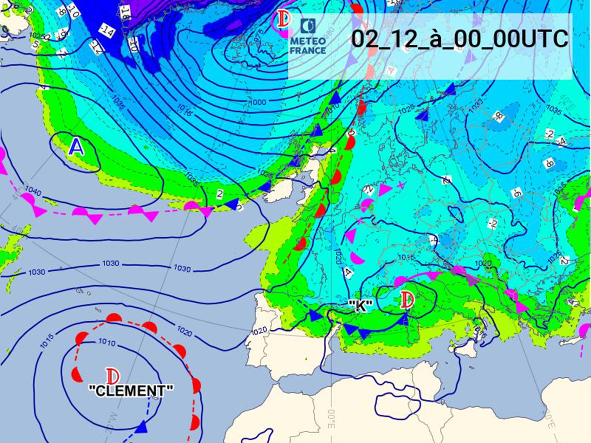 Mapa d'isòbares previst per aquest dimecres.