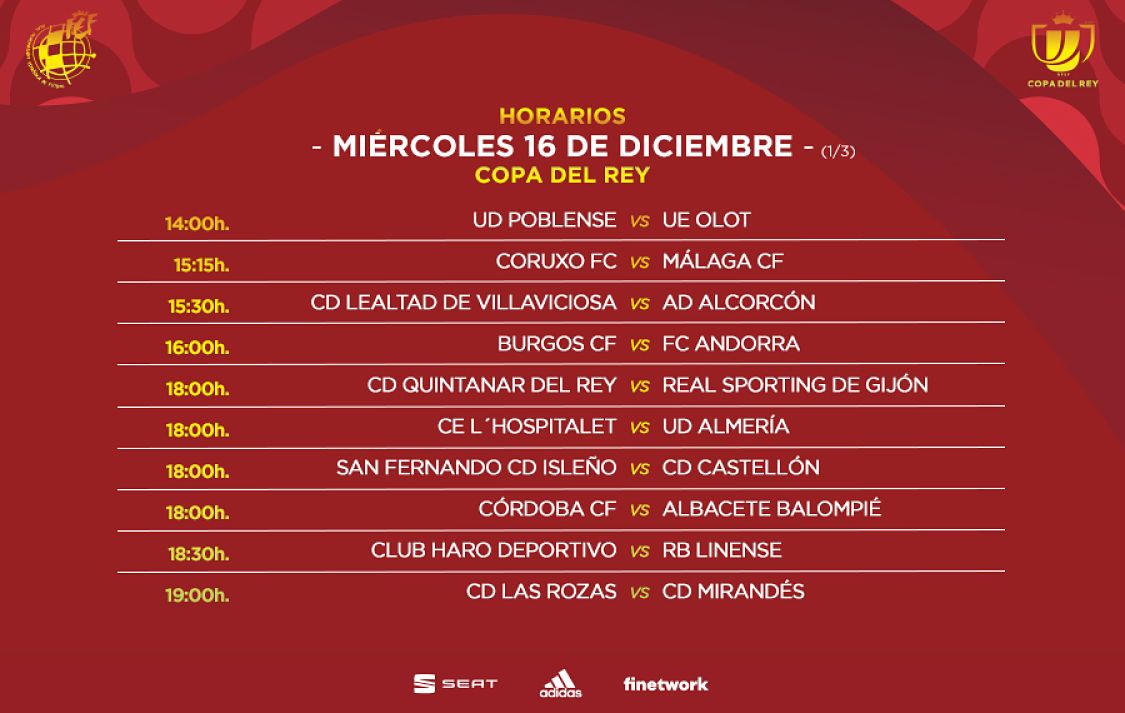 Els horaris de la Copa del Rei han estat oficialitzats per la Federació Espanyola.