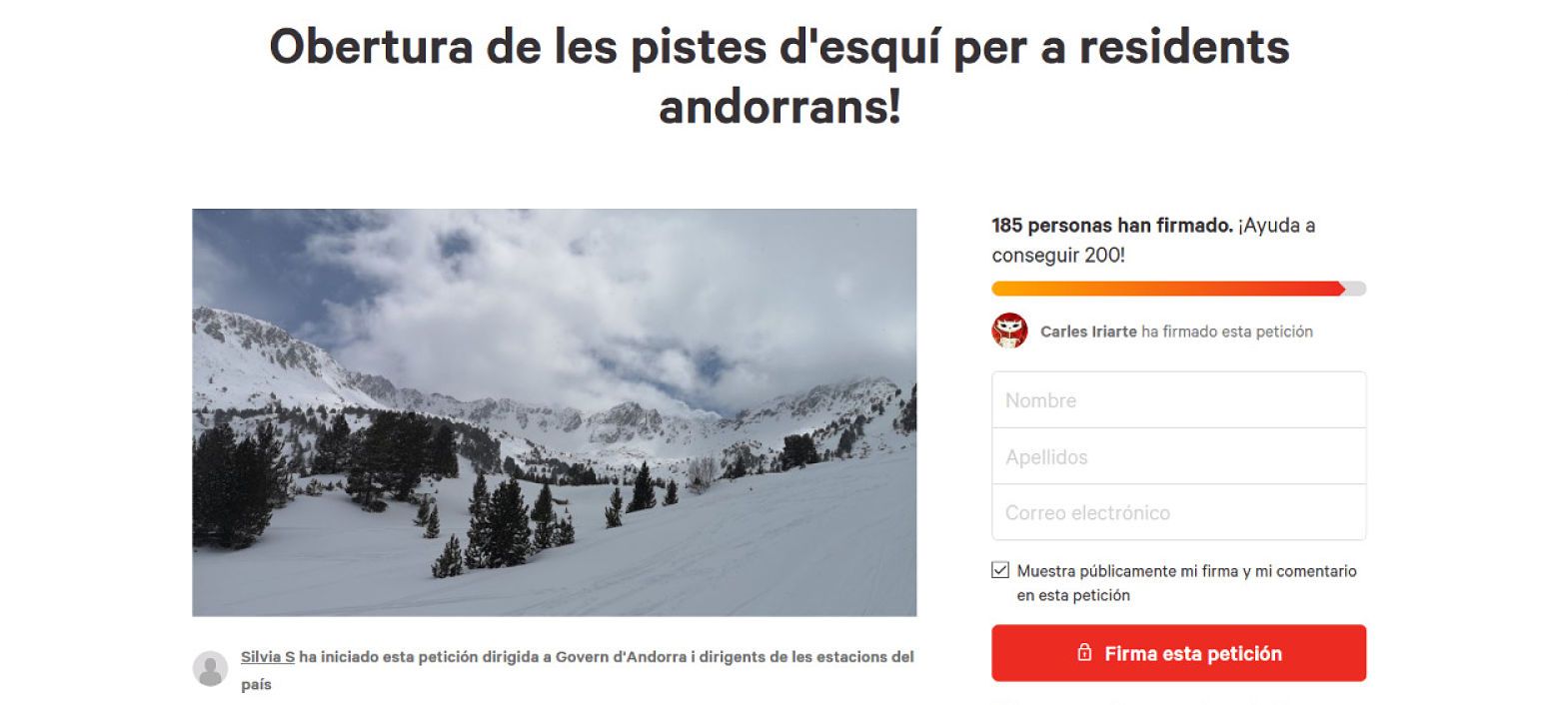 La petició a Change.org.