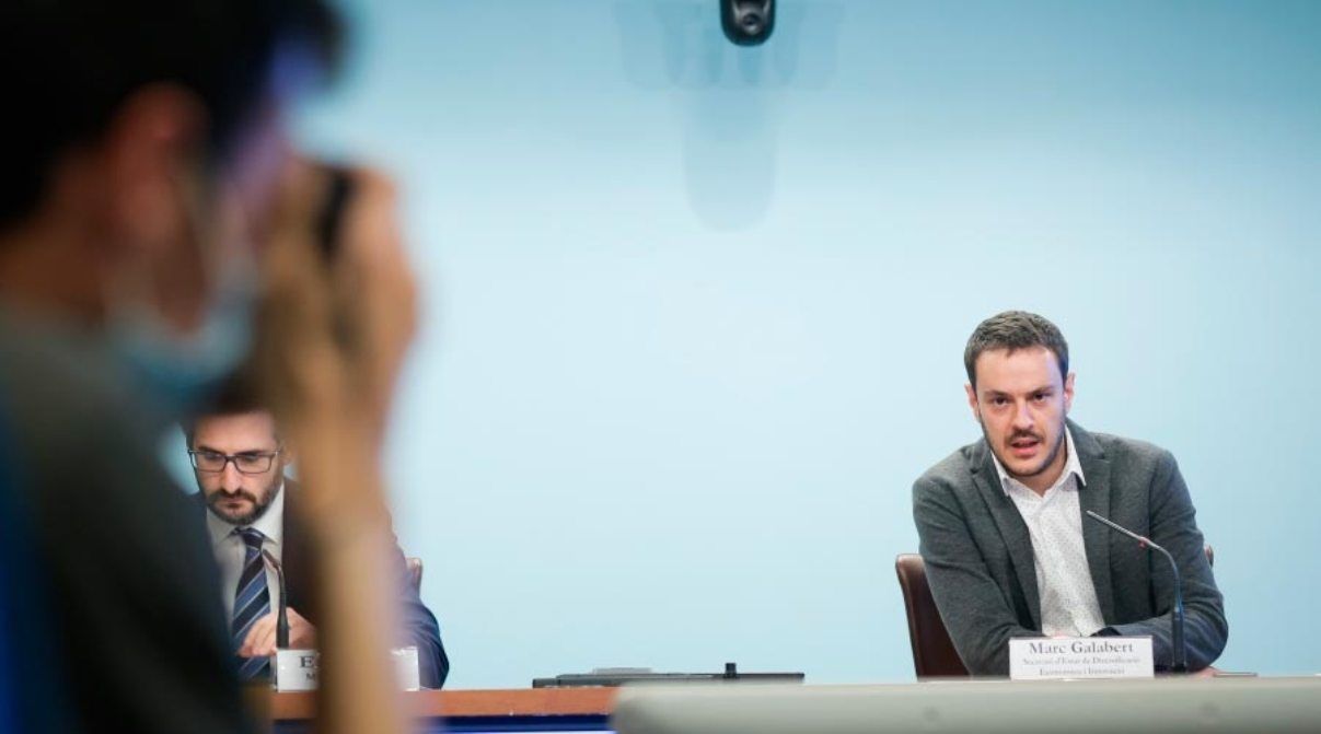 El secretari d’Estat de Diversificació Econòmica i Innovació, Marc Galabert en una roda de premsa anterior amb Eric Jover.