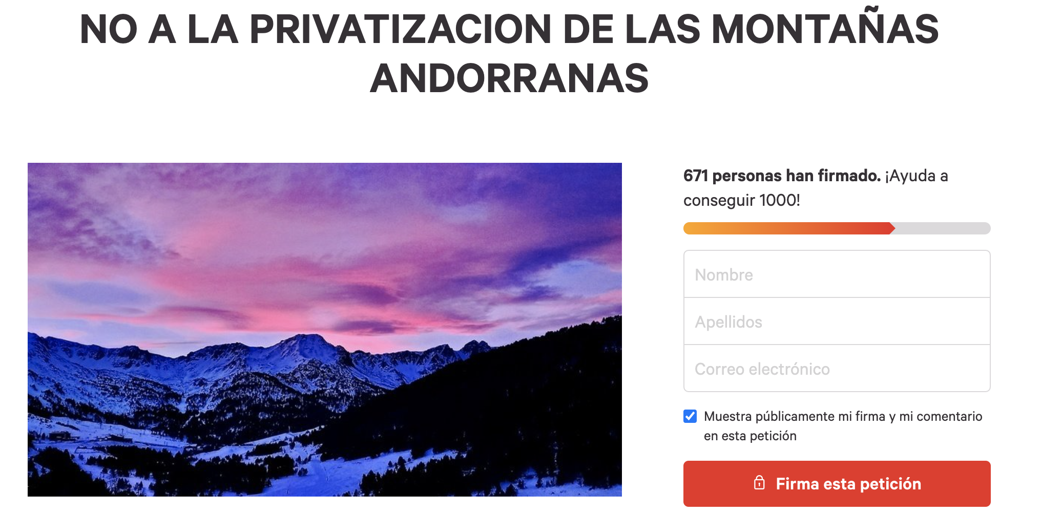 La campanya iniciada a Change.org La campanya iniciada a Change.org