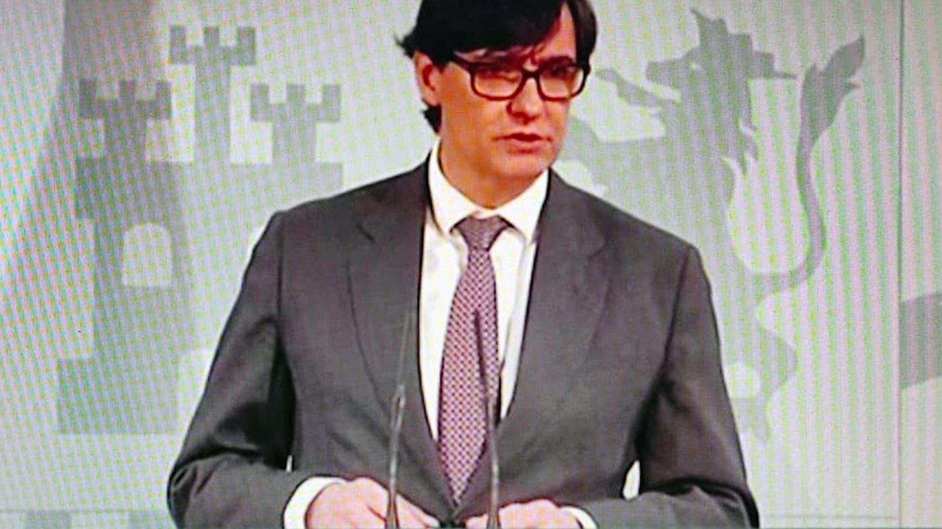 Salvador Illa durant la compareixença des de Barcelona.