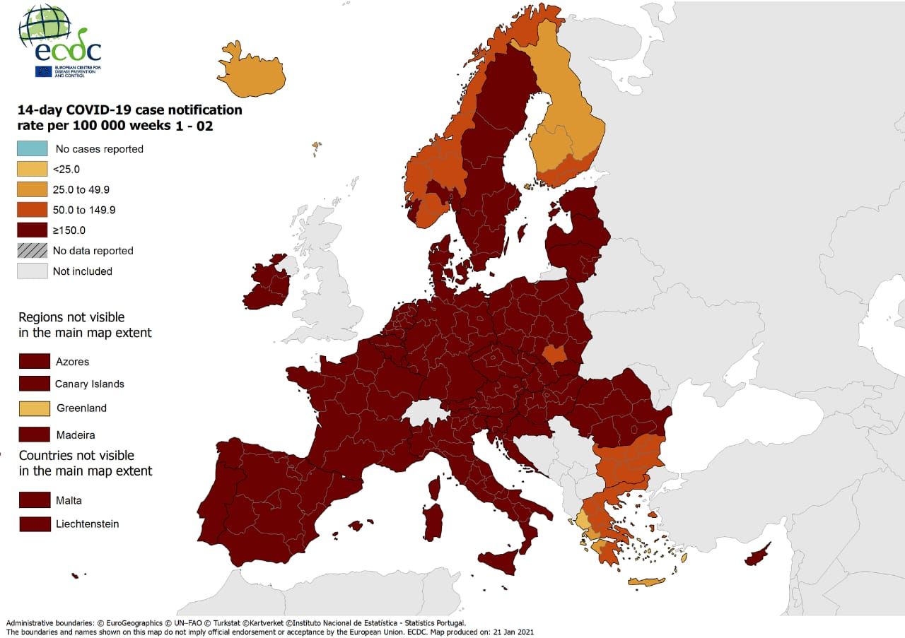 En color més fosc els països afectats per l'augment de casos de coronavirus.