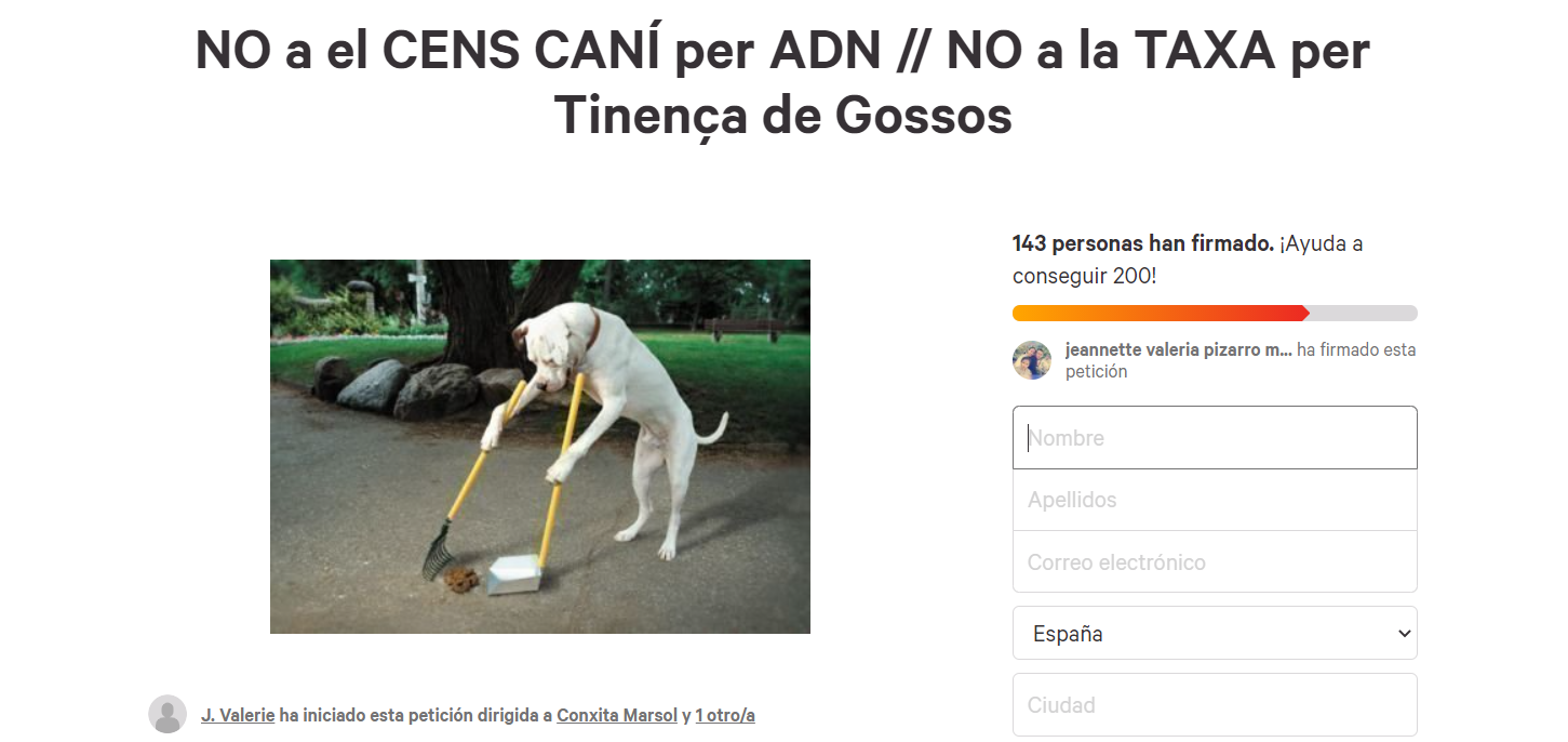 La nova campanya a la plataforma de change.org