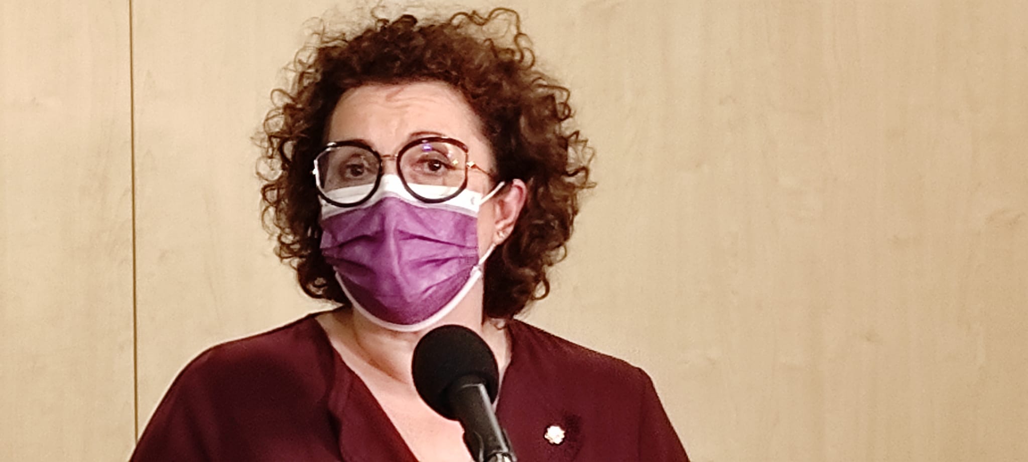 La ministra Judith Pallarès durant la compareixença d'aquesta tarda.