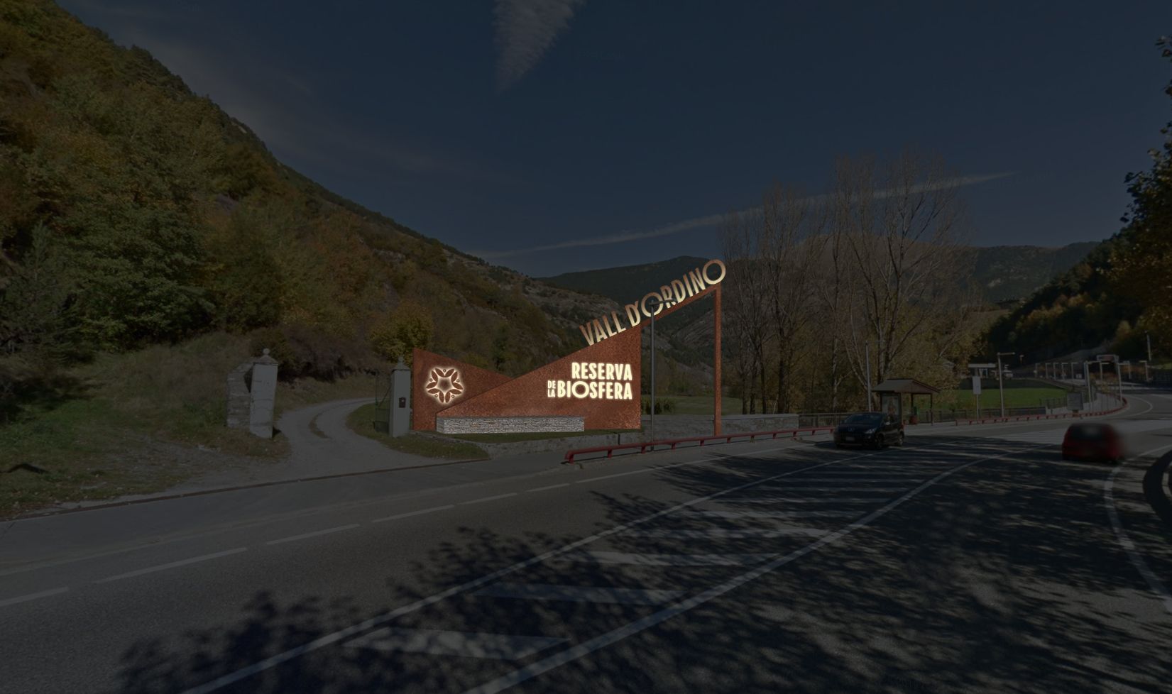 Fotomuntatge del cartell d'entrada a la vall.