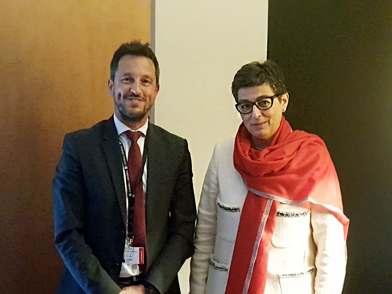 El president del PS, Pere López i la ministra d'Afers Exteriors espanyola, Arancha González Laya