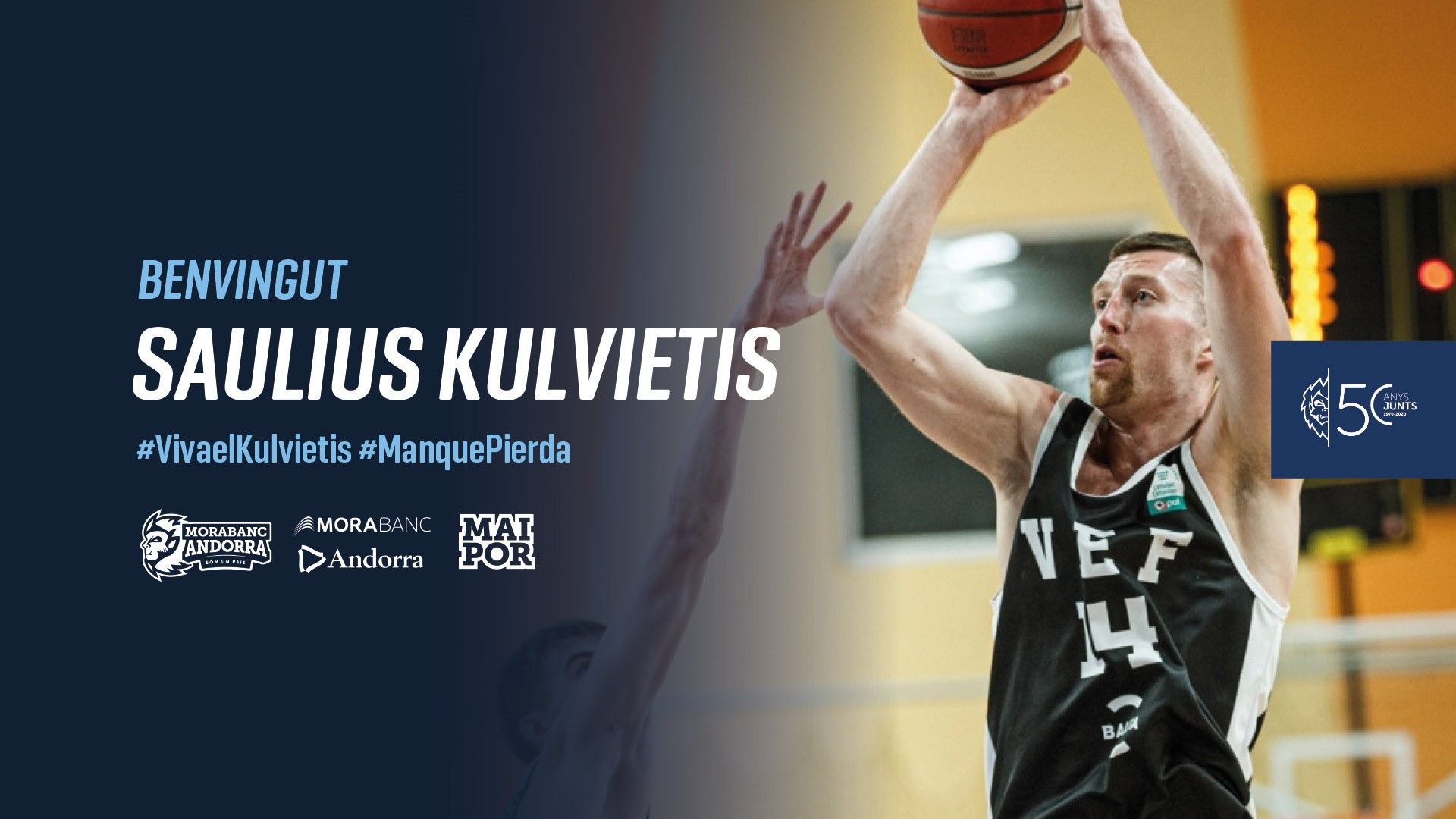 La imatge de benvinguda al nou fitxatge del MoraBanc, Saulius Kulvietis.