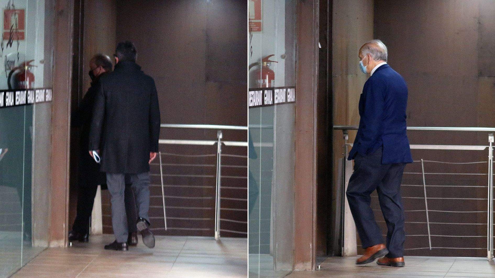 Els ministres de tutela de la fundació, Josep Maria Rossell i Víctor Filloy (esquerra); i el president de l'entitat, Josep Rodríguez (dreta), arribant a la reunió del patronat.