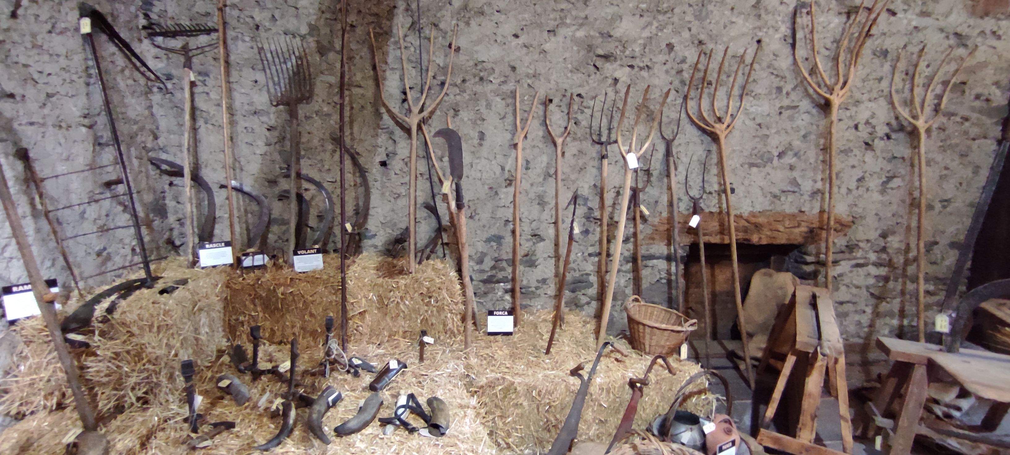 Diversos tipus de forques i altres eines. L'exposició és un dels grans reclams de la fira. La portaveu del Sindicat, Rebeca Bonache.