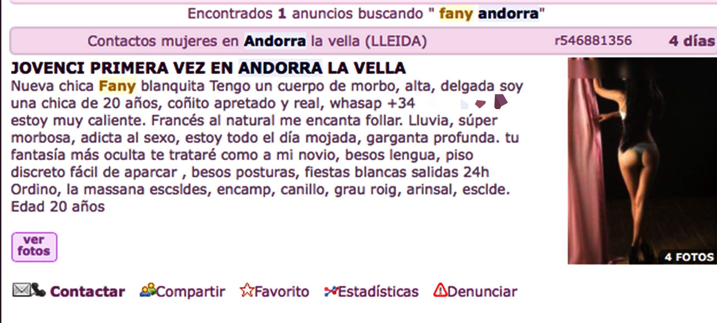 Anunci en un portal 'especialitzat' que servia d'esquer de la noia que va protagonitzar un incident dimecres a Terra Vella, segons alguns clients.