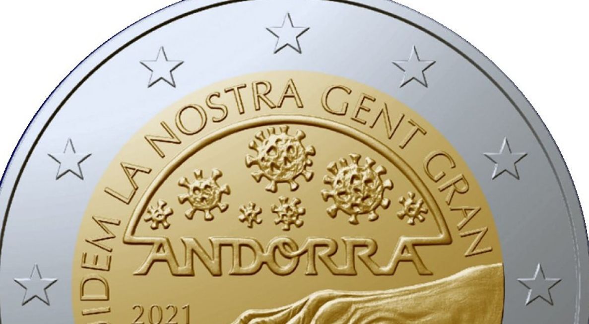 Els dibuixos de coronavirus a la moneda commemorativa.