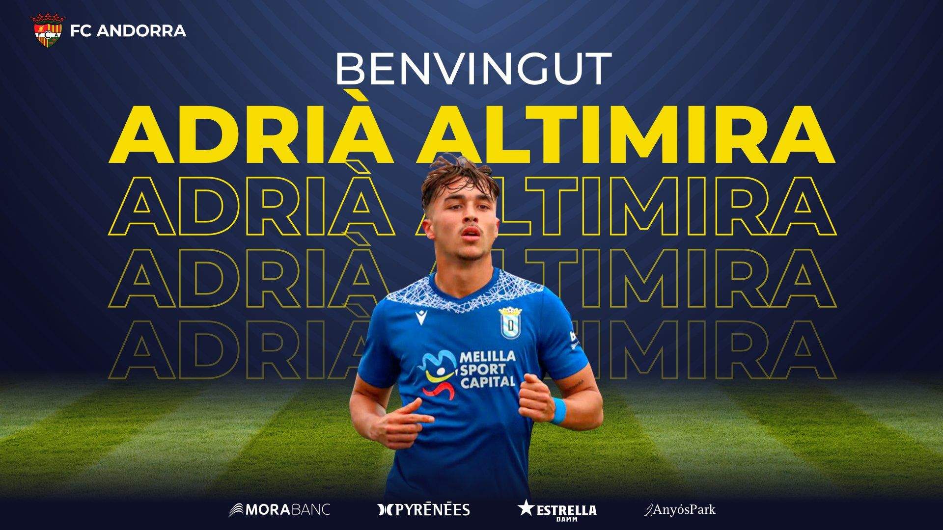 El muntatge de benvinguda de l'FC Andorra a Adrià Altimira.