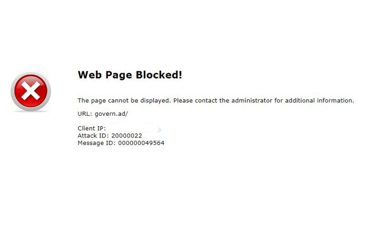 Missatge d'advertència a les webs de Govern