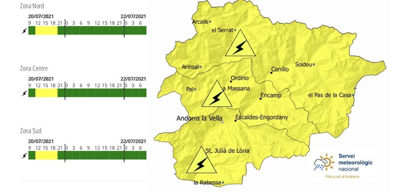 Mapa de risc compartit pel Servei de Meteorologia.