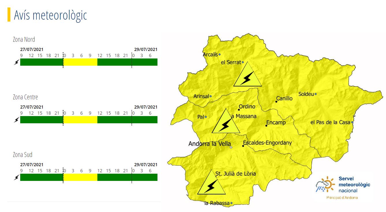 El mapa de risc publicat pel servei de meteorologia.