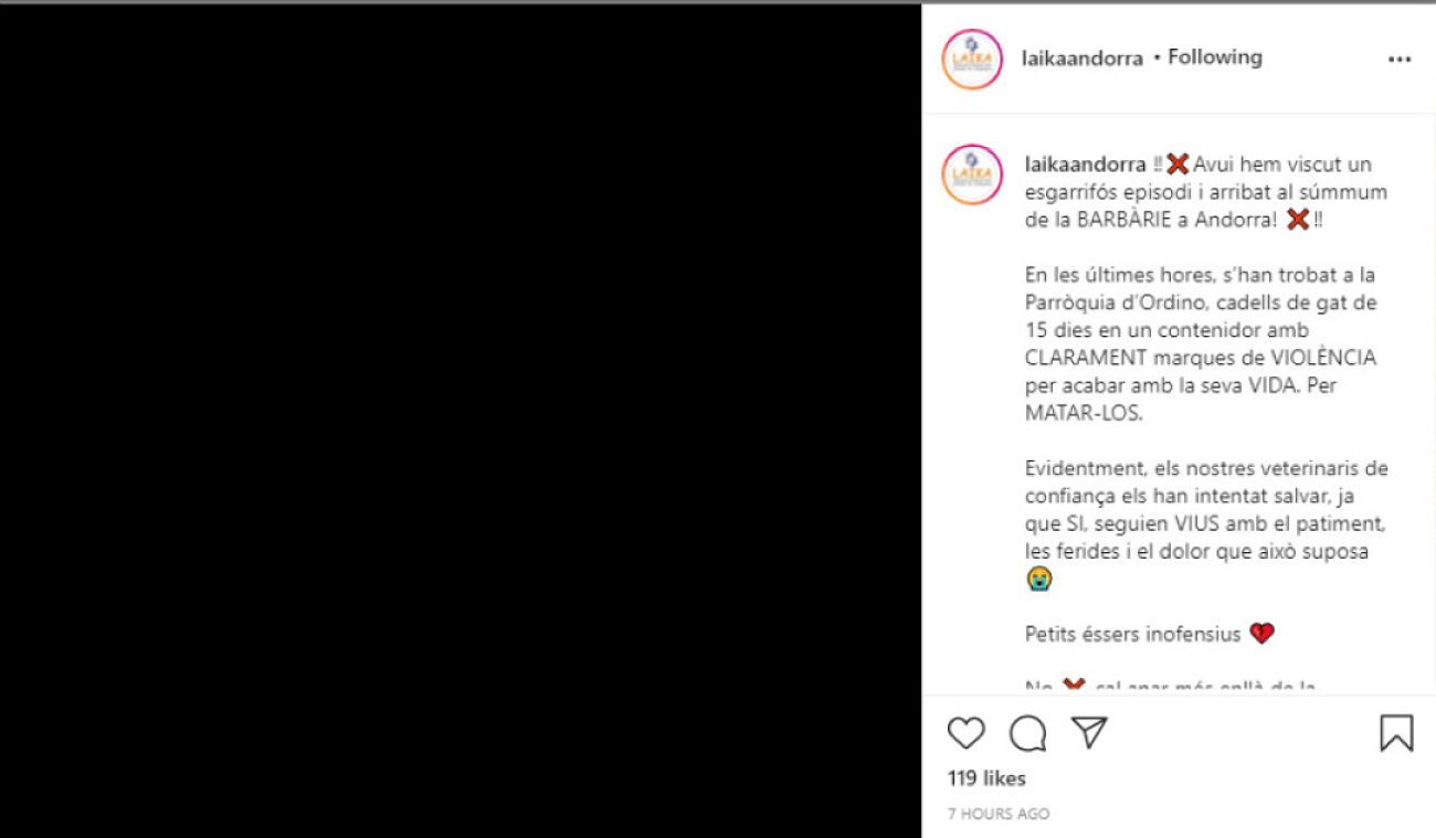 El post en negre per denunciar la terrible troballa.