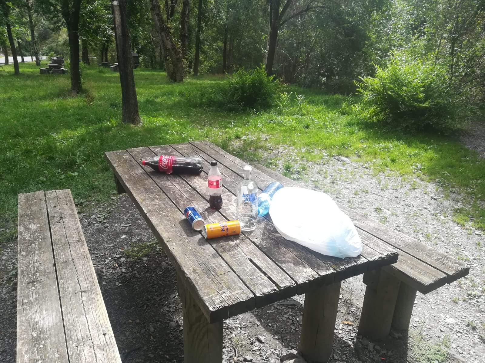 Restes del botellot que hi hauria hagut la matinada de diumenge al berenador del Prat Gavatx.