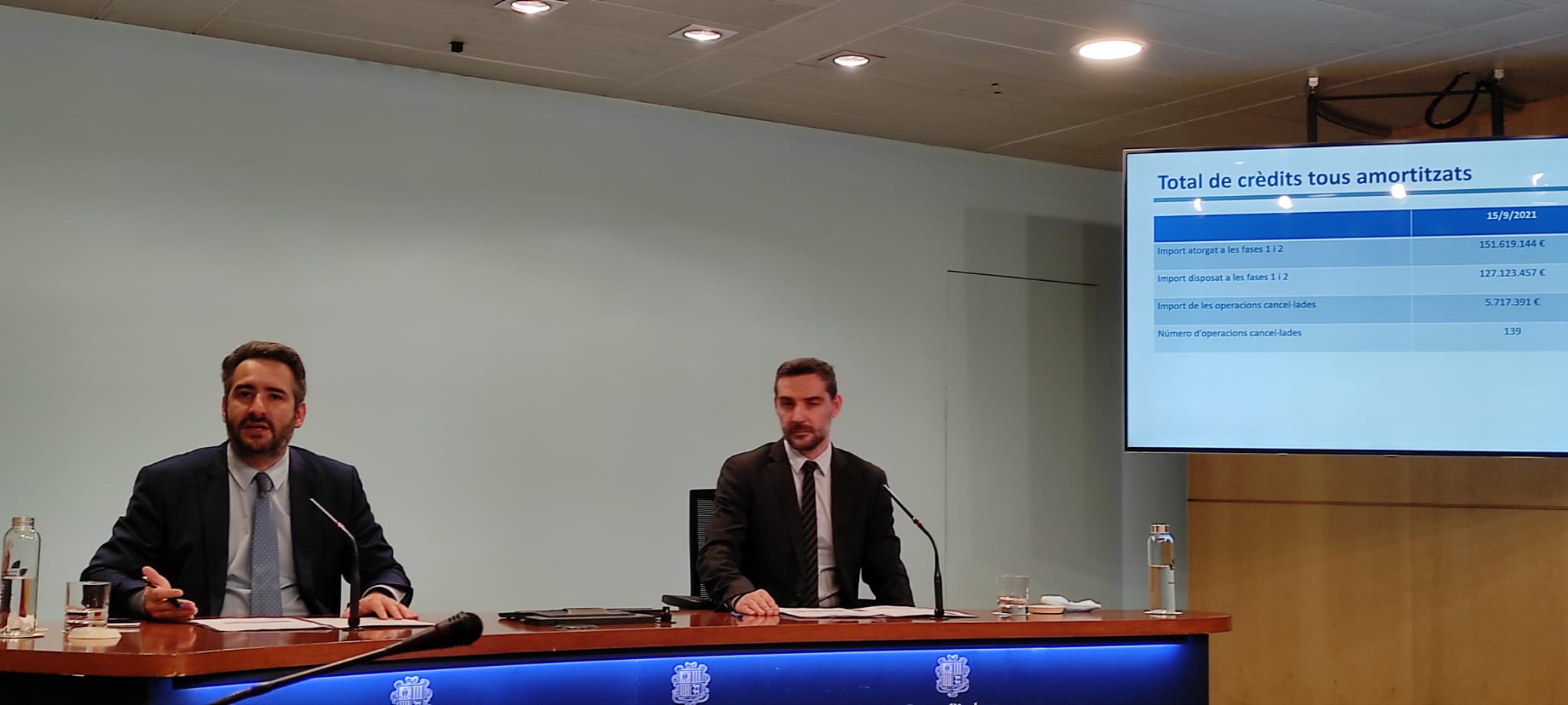 Eric Jover i Marc Ballestà durant la compareixença per anunciar la pròrroga dels venciments.