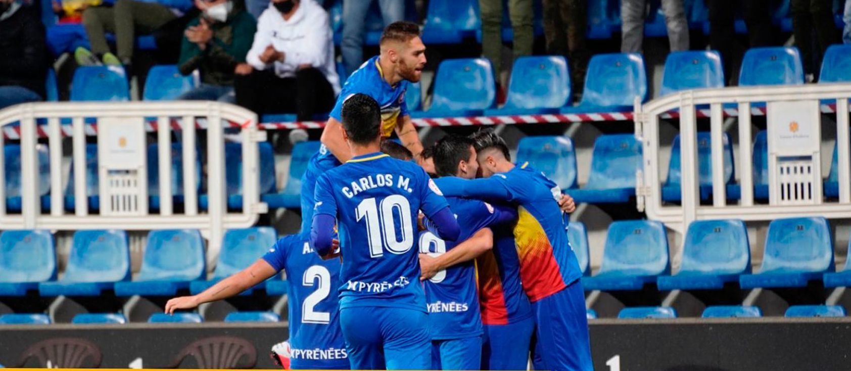 Els jugadors de l'FC Andorra celebren un dels gols aconseguits davant el Nàstic.