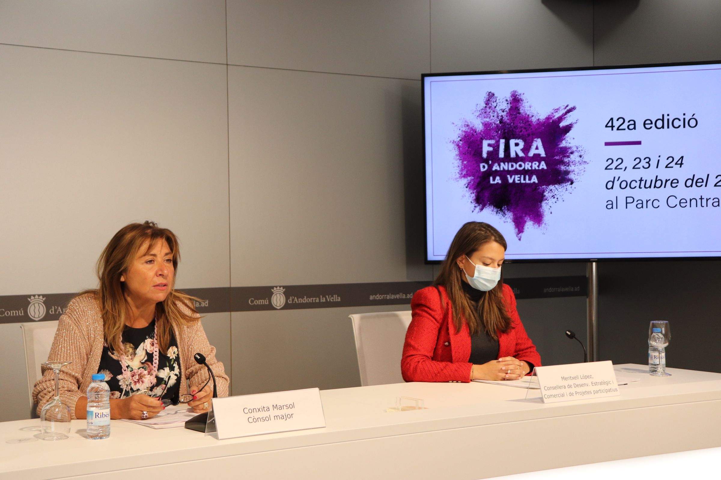 Conxita Marsol i Meritxell López a la presentació de la Fira d'Andorra la Vella
