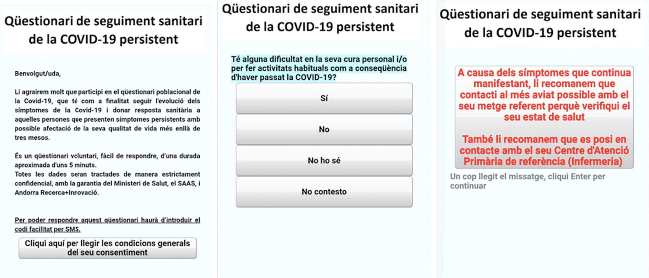 Tres de les 'pantalles' de l'enquesta.