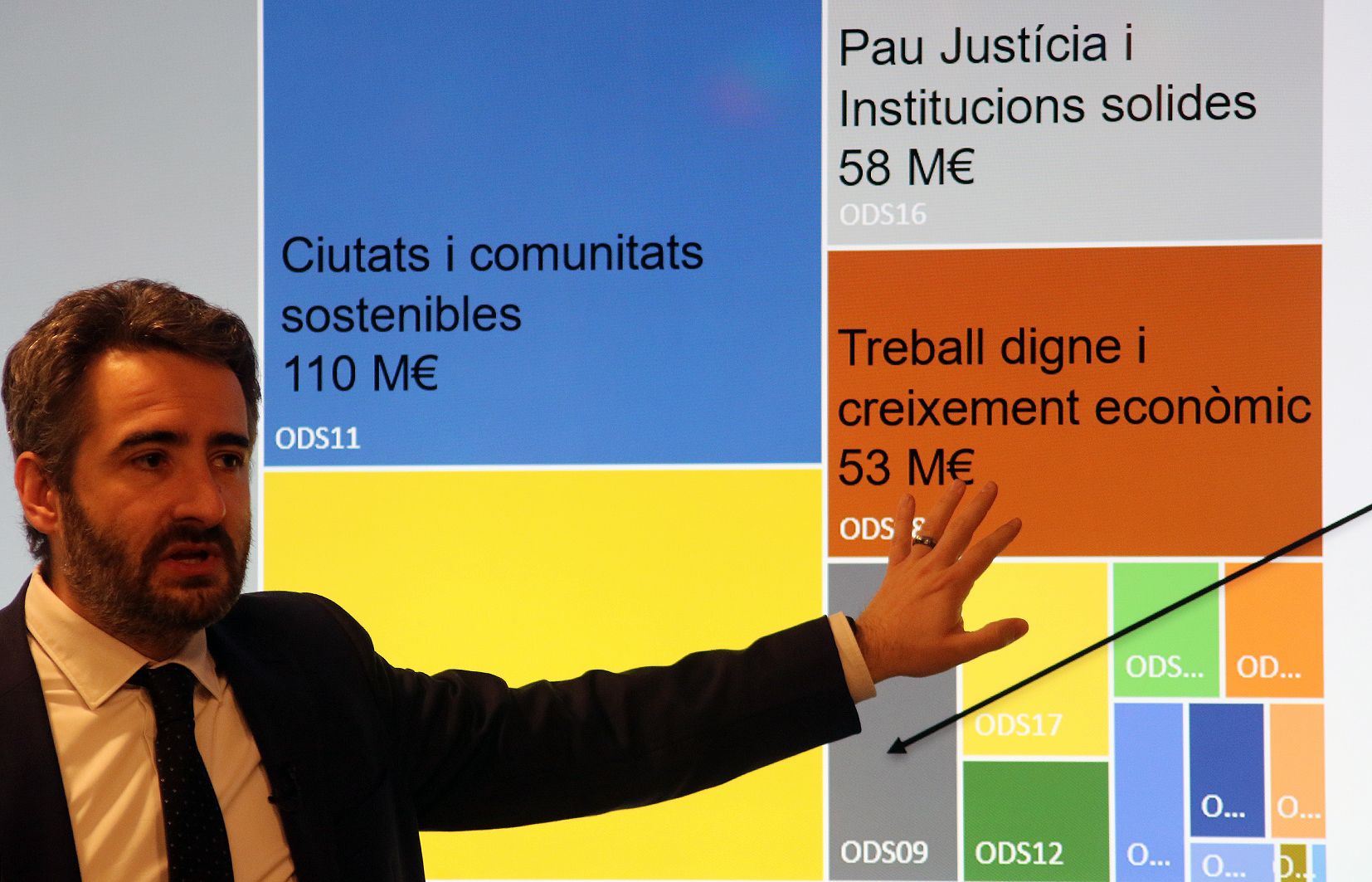 El titular de Finances, Eric Jover, donant explicacions sobre el pressupost.