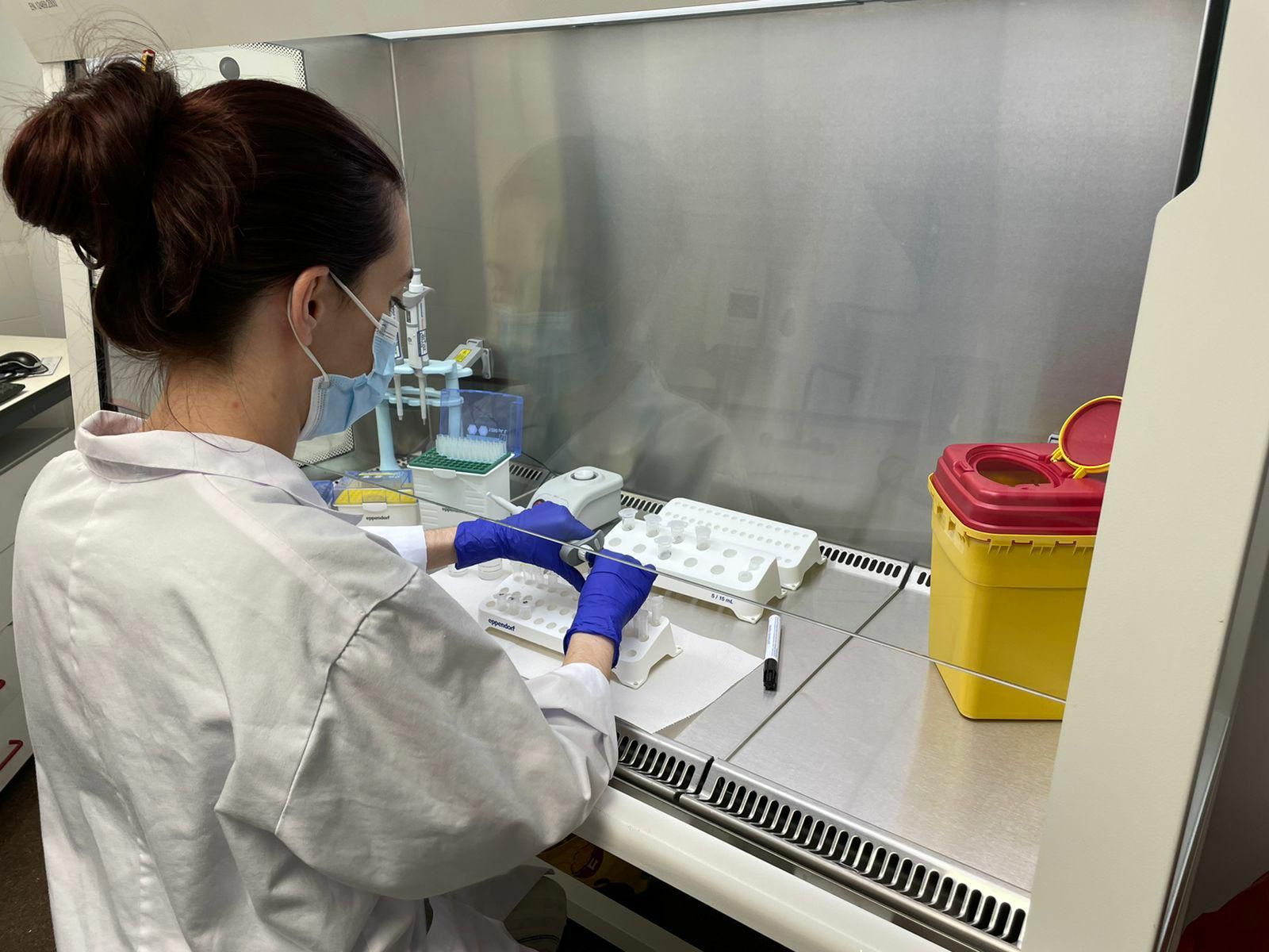 Una tècnica del servei d'epidemiologia treballant en la detecció de variants de la Covid. Una tècnica del servei d'epidemiologia treballant en la detecció de variants de la Covid.