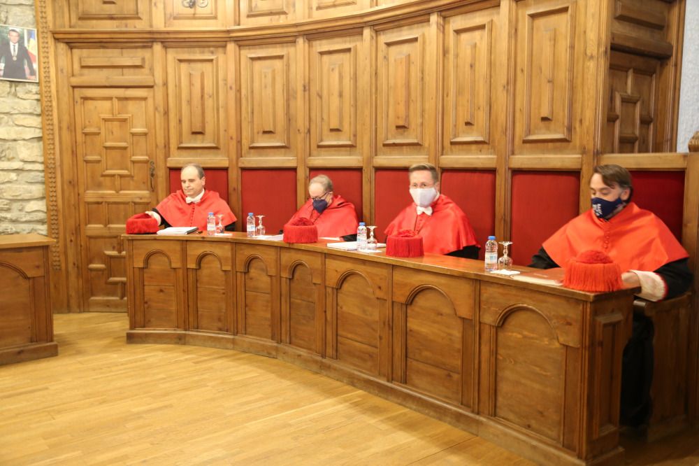 El tribunal que ha jutjat la tesi doctoral a la Sala de Plens del comú.