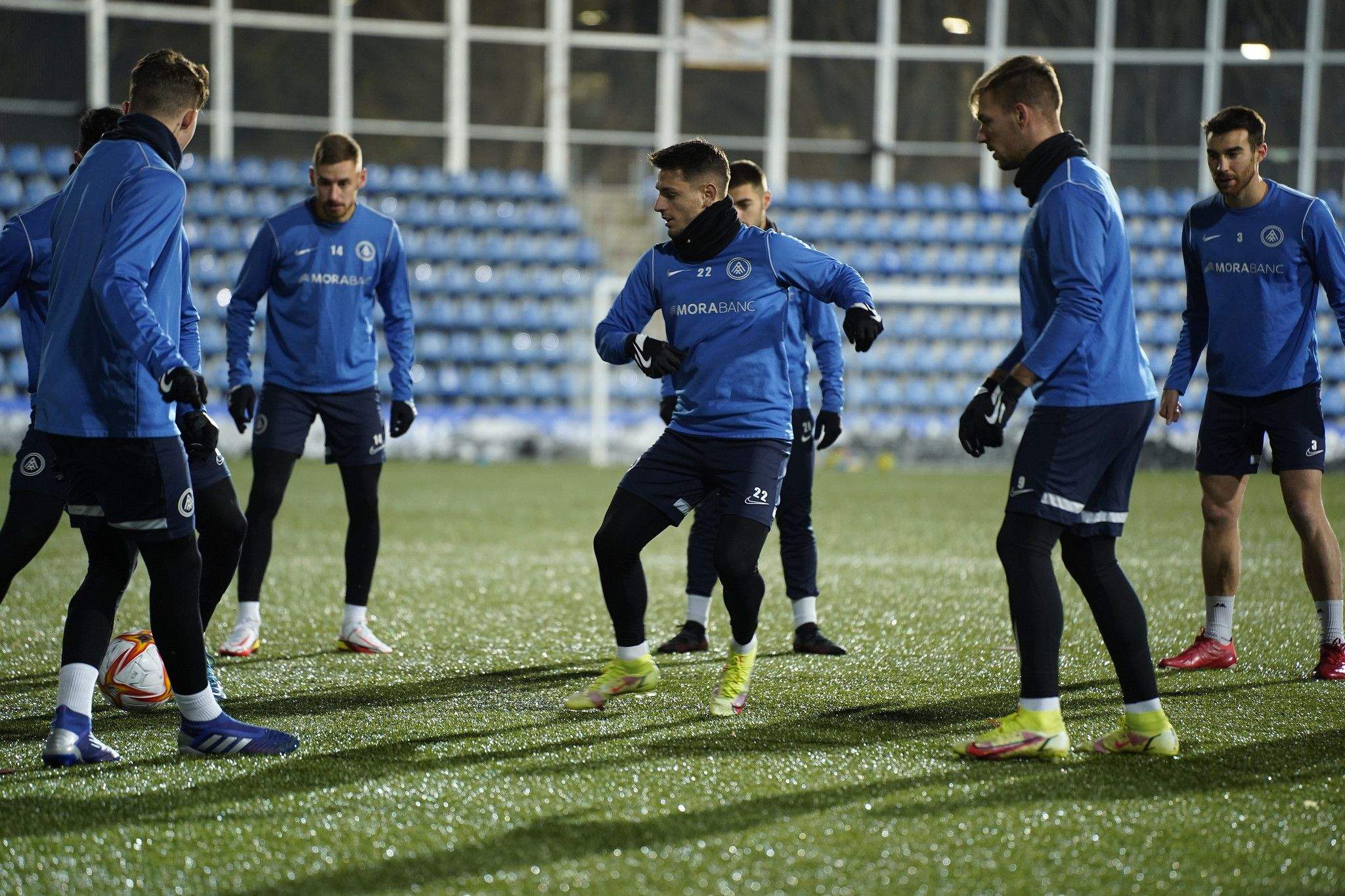 Un moment de l'entrenament d'aquest dilluns.