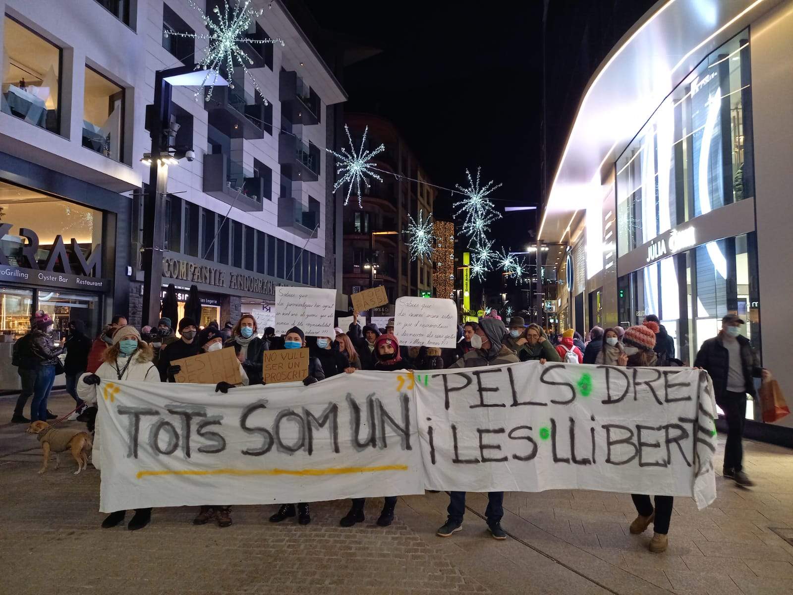La capçalera de la protesta per l'avingunda Meritxell.