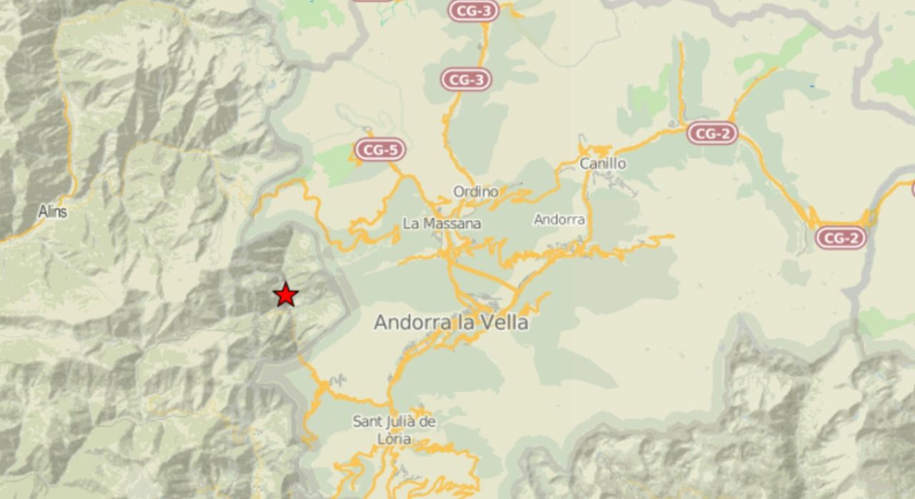 Epicentre del terratrèmol que s'ha deixat sentir a Andorra.