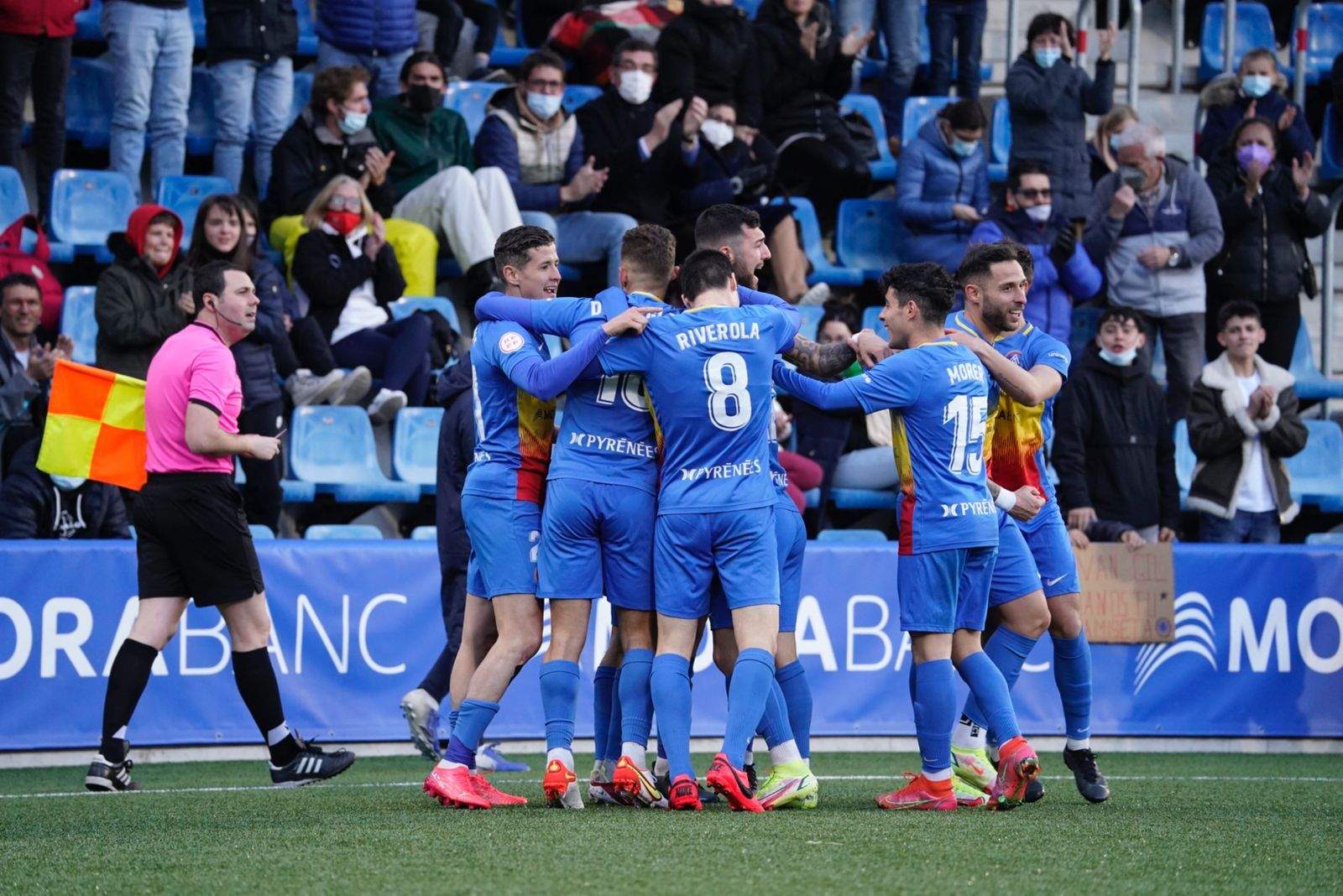 Celebració del primer gol dels jugadors tricolors.