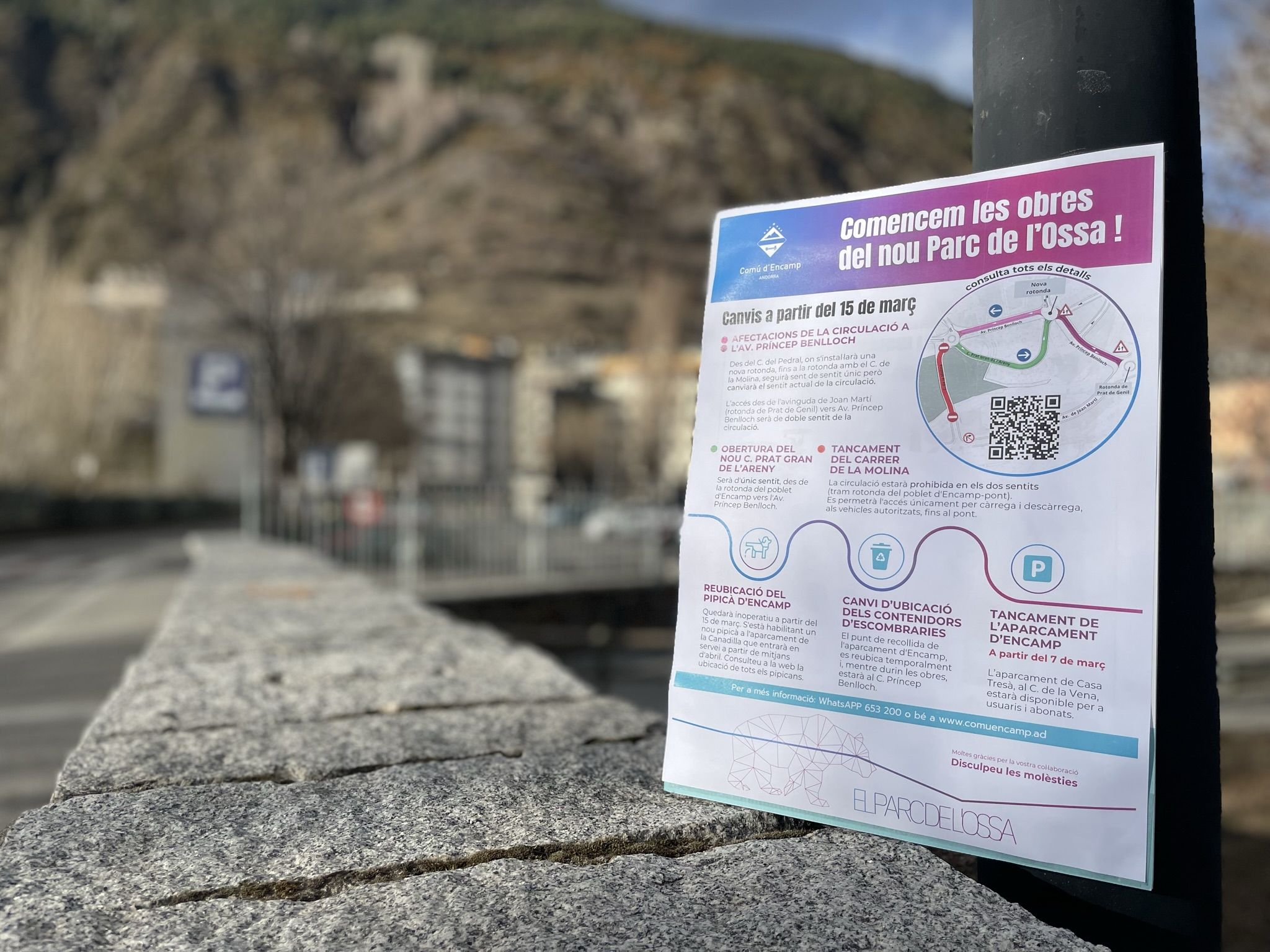 El Comú d'Encamp notifica els canvis que hi ha a la zona del Prat del Gran