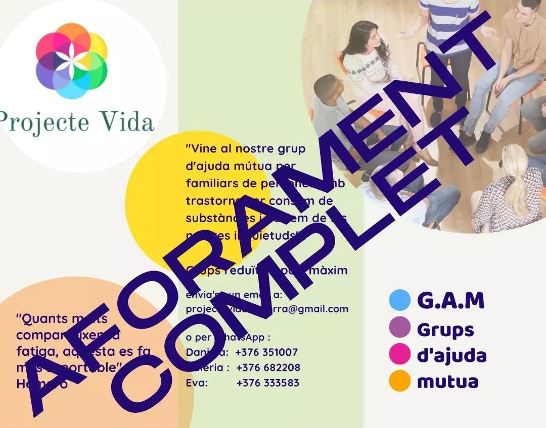 El cartell de Projecte Vida on anuncia l'aforament complet.