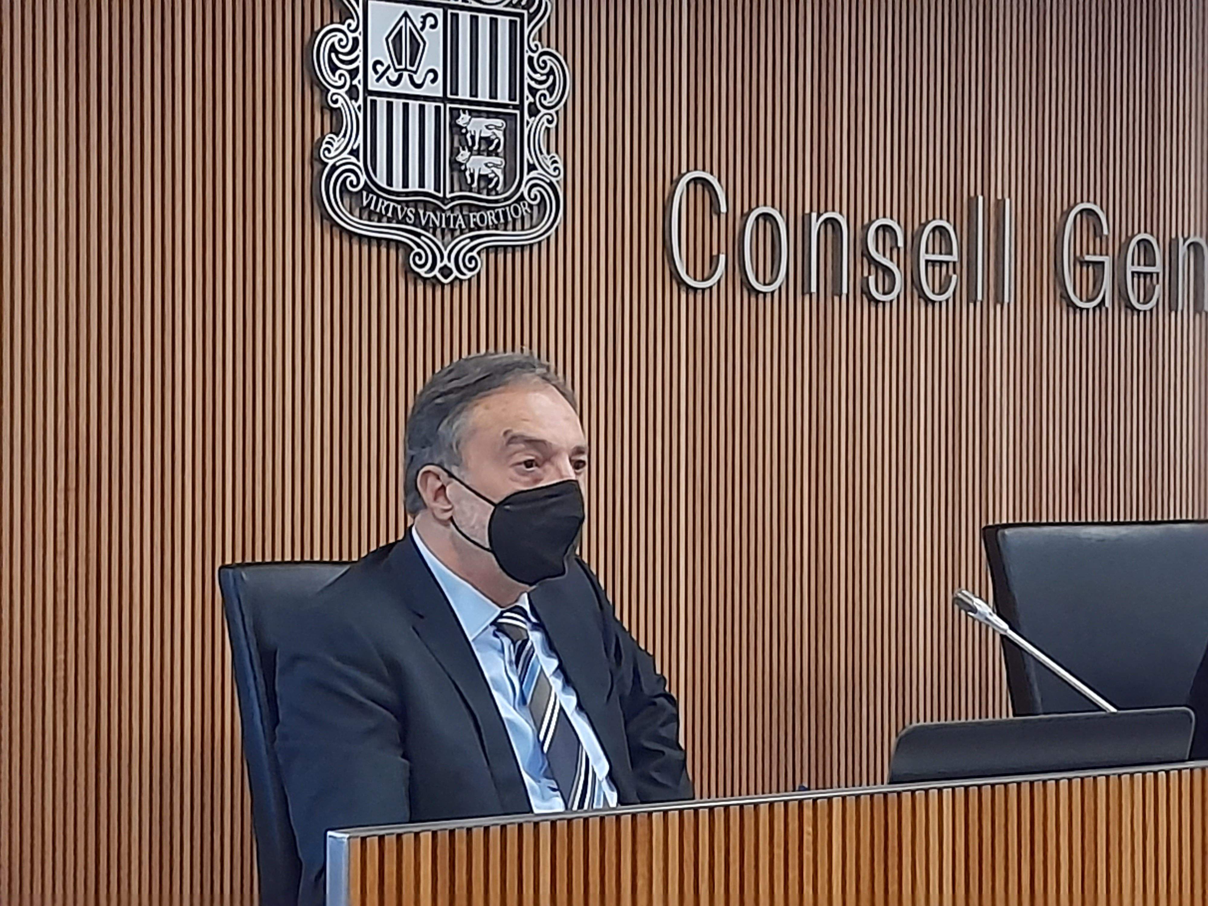 Marc Vila en la compareixença davant la Comissió Legislativa de Justícia, Interior i Afers Institucionals del Consell General