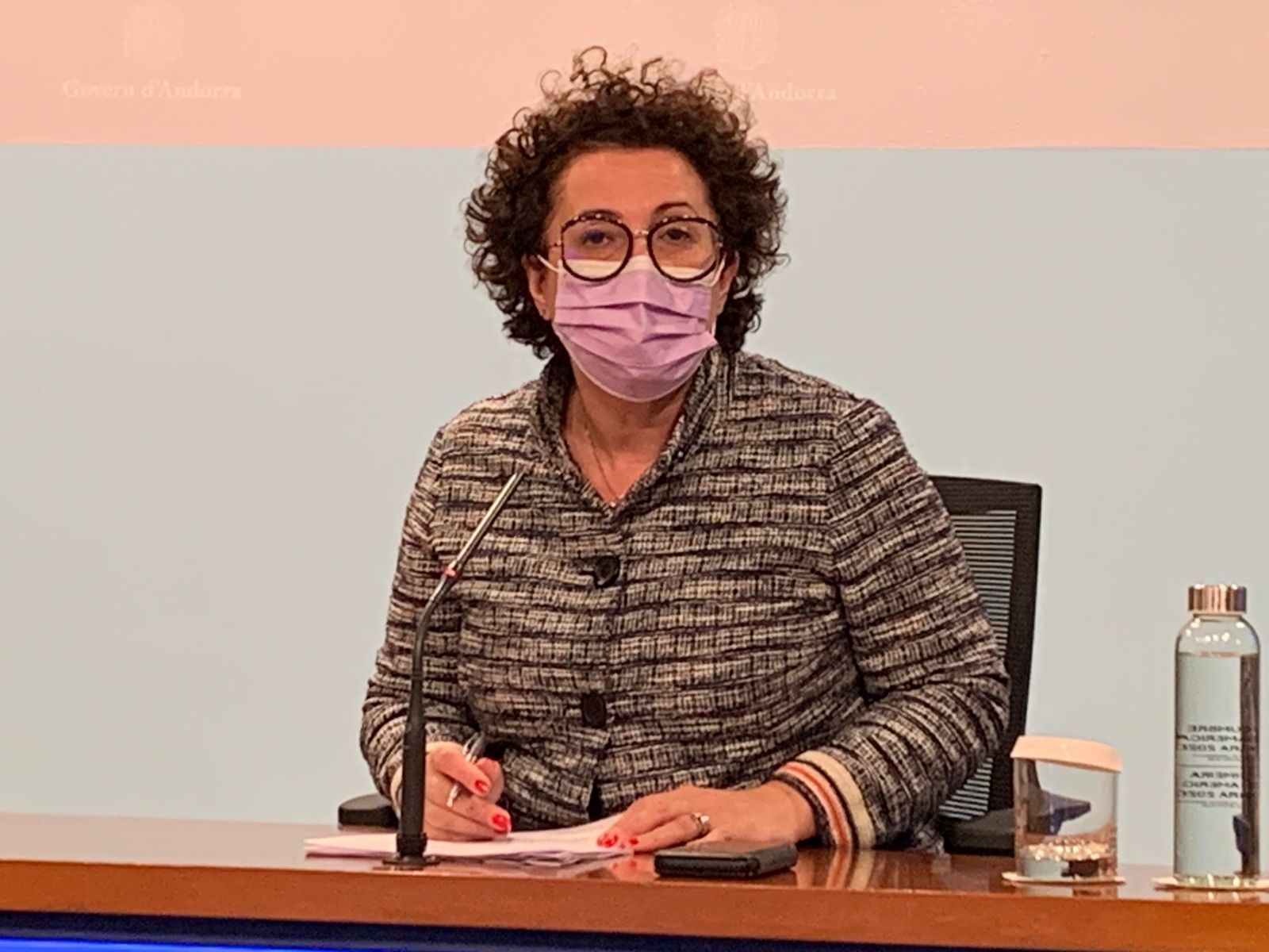 La ministres d'Afers Socials, Judith Pallarés, en la compareixença d'aquesta tarda sobre la crisi a Ucraïna