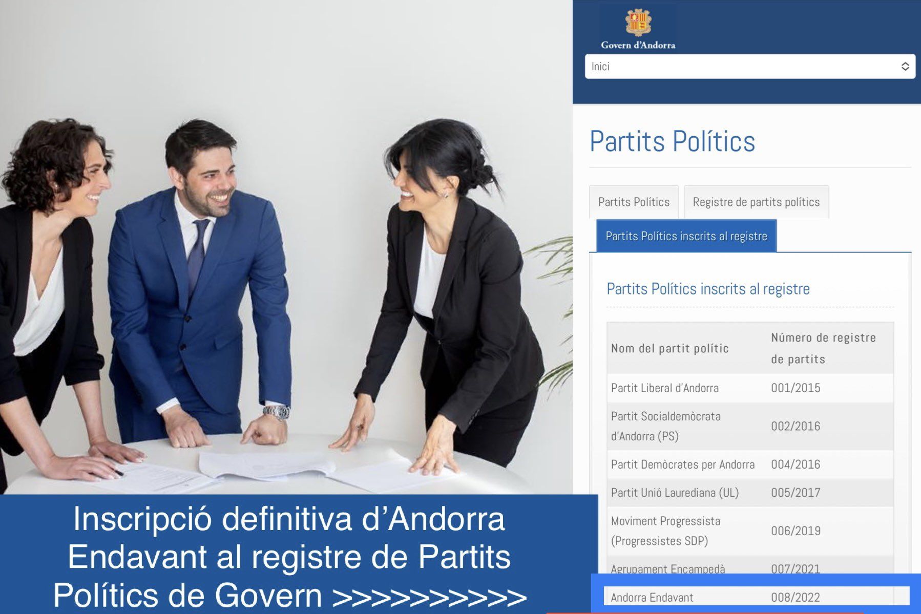 Carine Montaner ha fet pública la validació dels Estatuts d'Andorra Endavant.