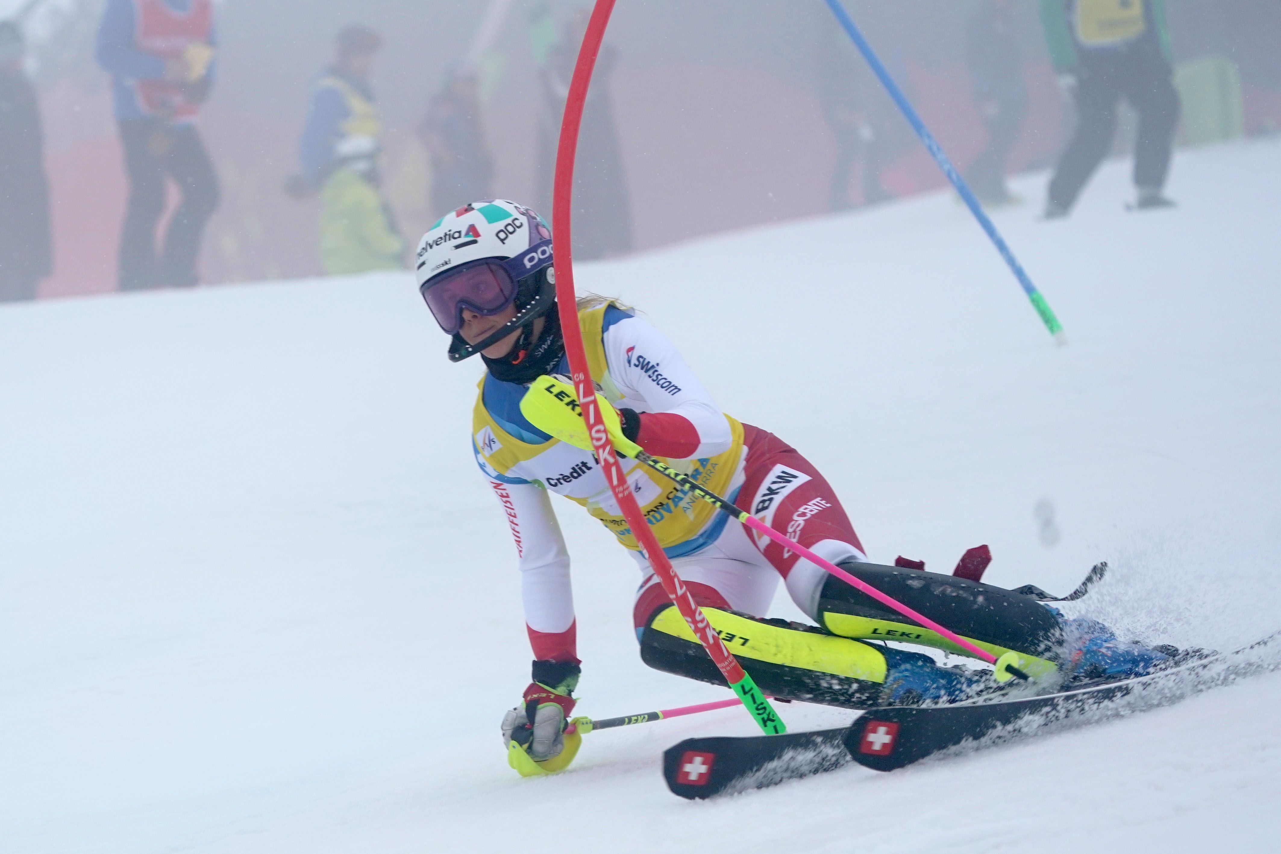 L’esquiadora suïssa Aline Danioth durant l'eslàlom d'aquest diumenge.