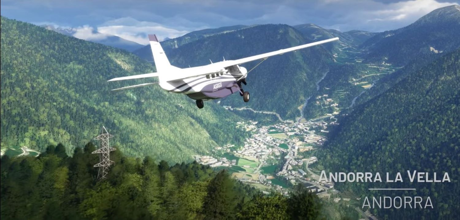 Recreació del sobrevol d'Andorra la Vella.