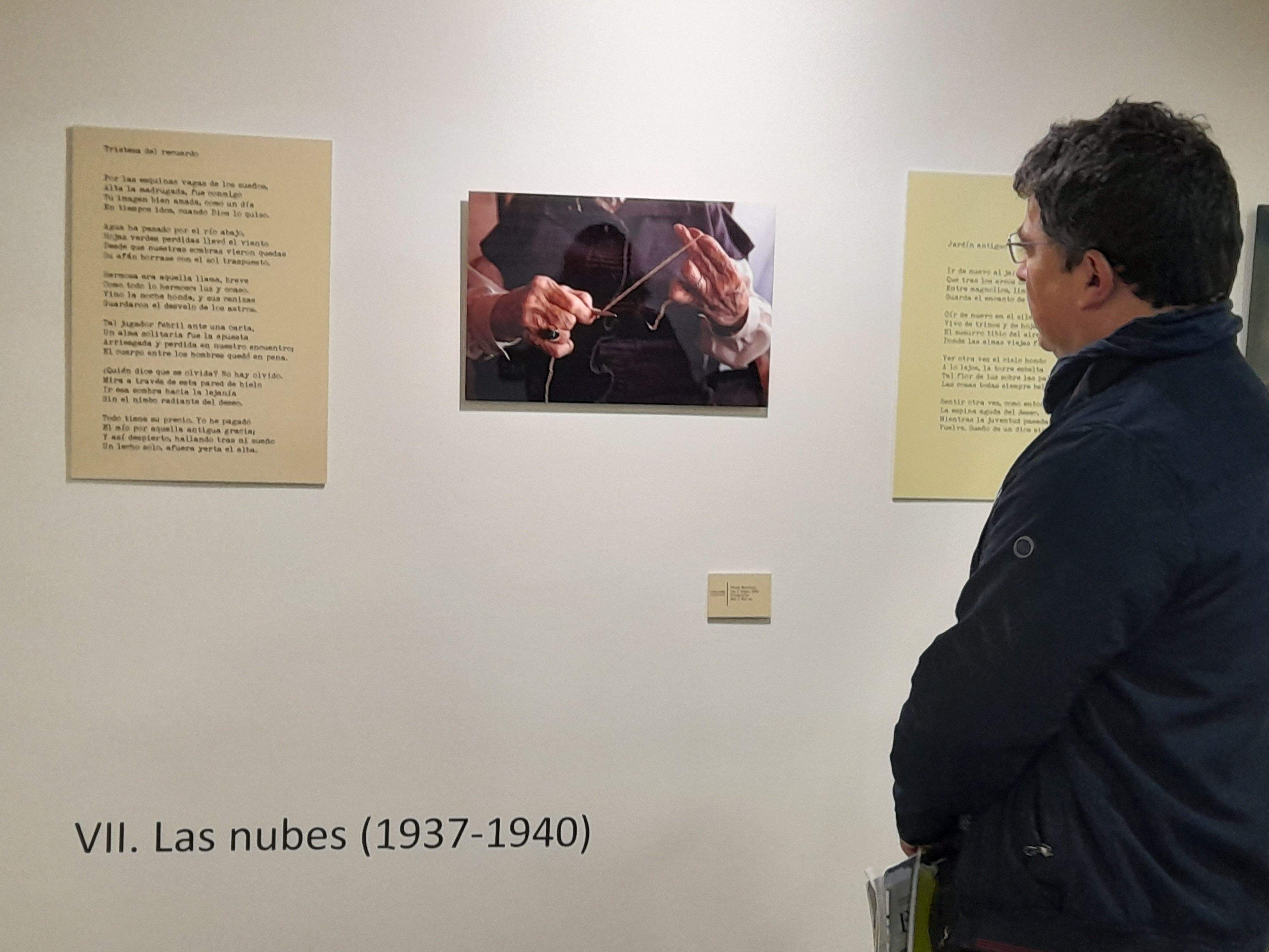 Un dels assistents contemplant l'obra de l'andorrana Fiona Morrison.